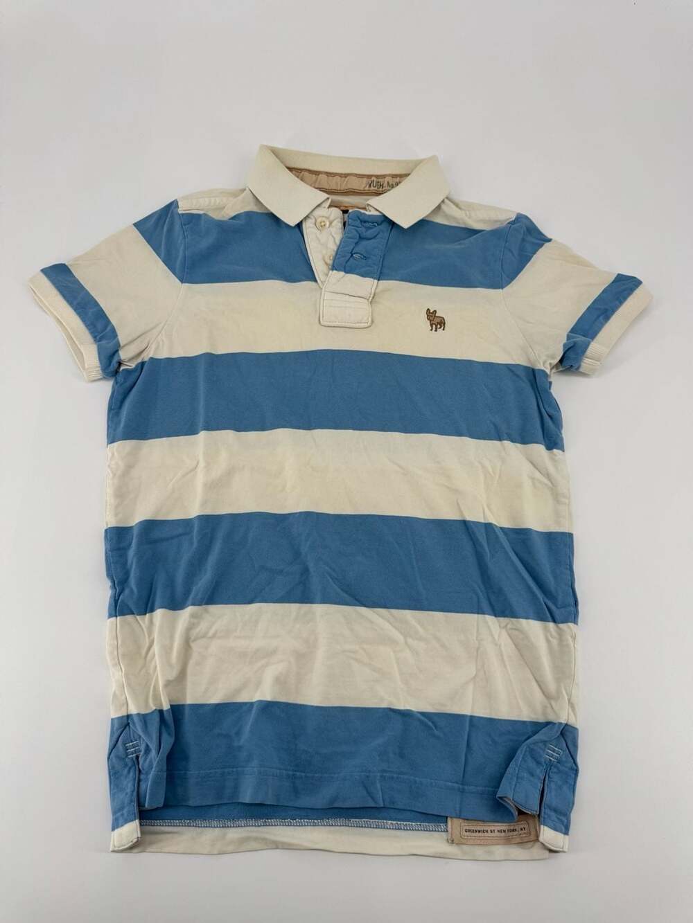 Ruehl No. 925 Blue and White Striped Polo Shirt Medium